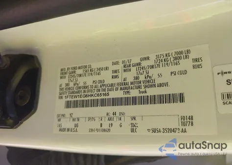 2017 Ford F-150 Xlt z USA, uszkodzony, nr VIN 1FTEW1EG6HKC65165